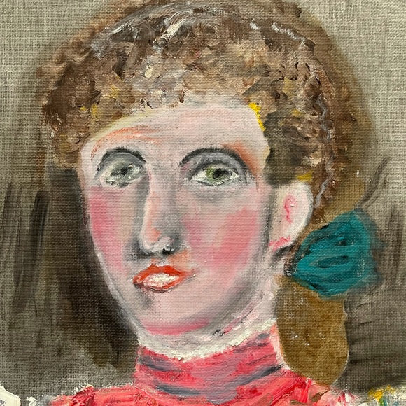 SOLD Vintage Unfinished Original Oil Painting of Victorian Lady (Lowkey Creepy) - Picture 2 of 8